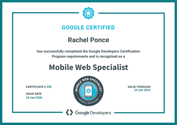 My Google Mobile Web Specialist Certificate